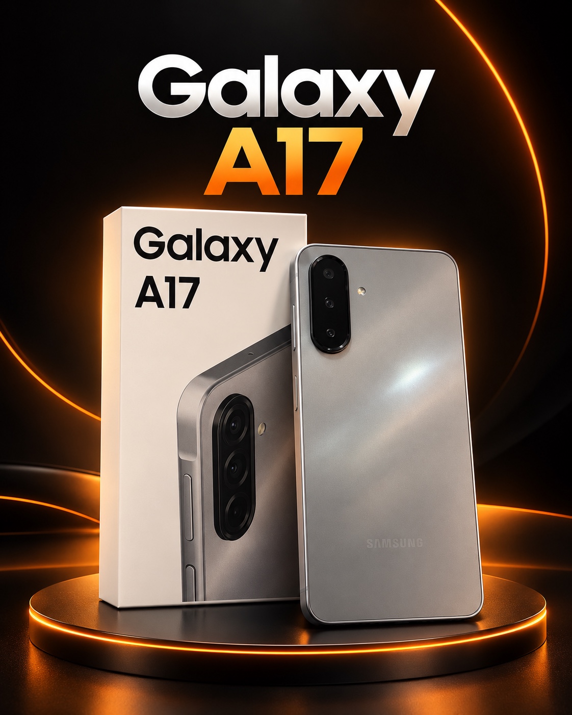 Samsung Galaxy A17 gris y su caja