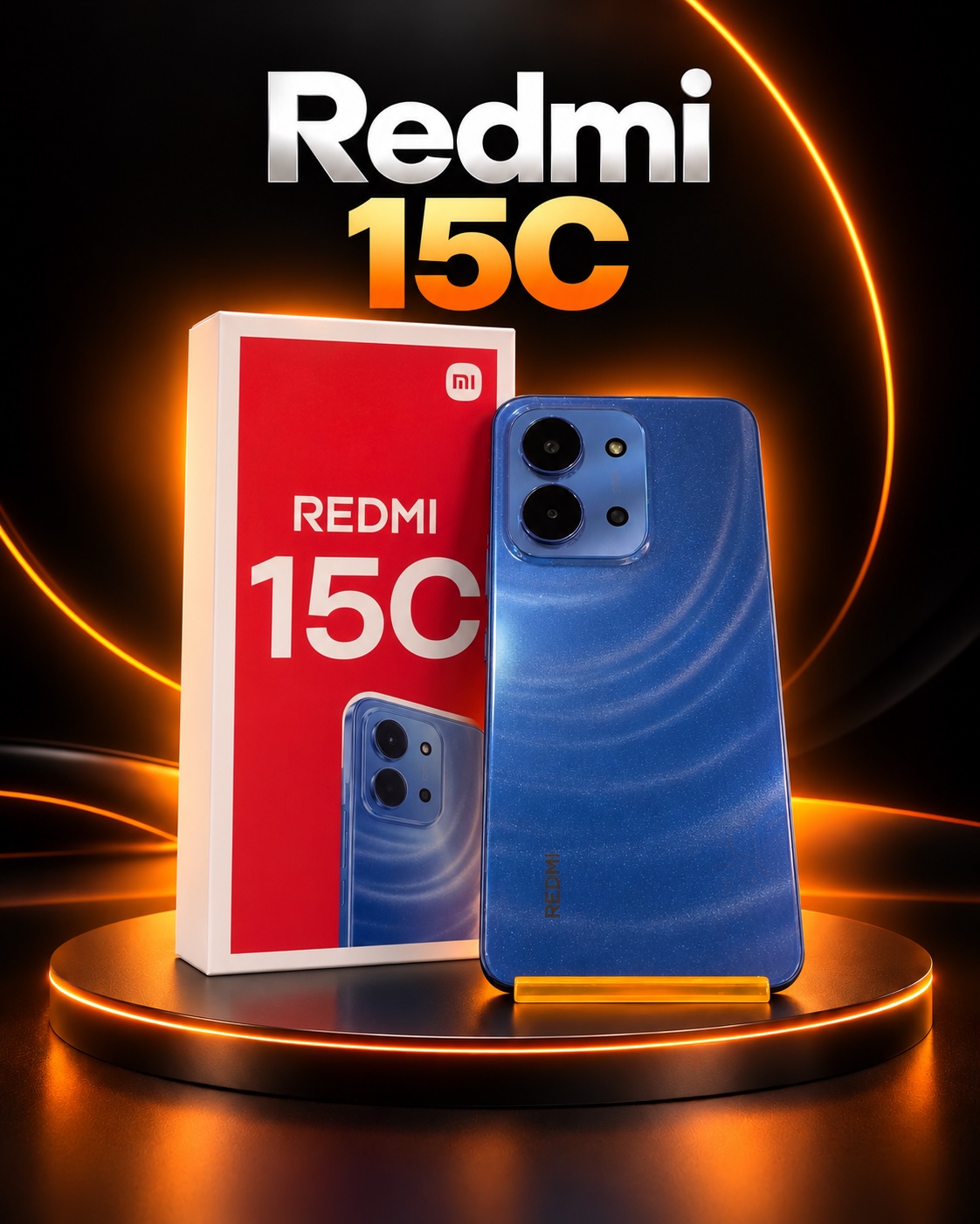 Redmi 15C azul con su caja